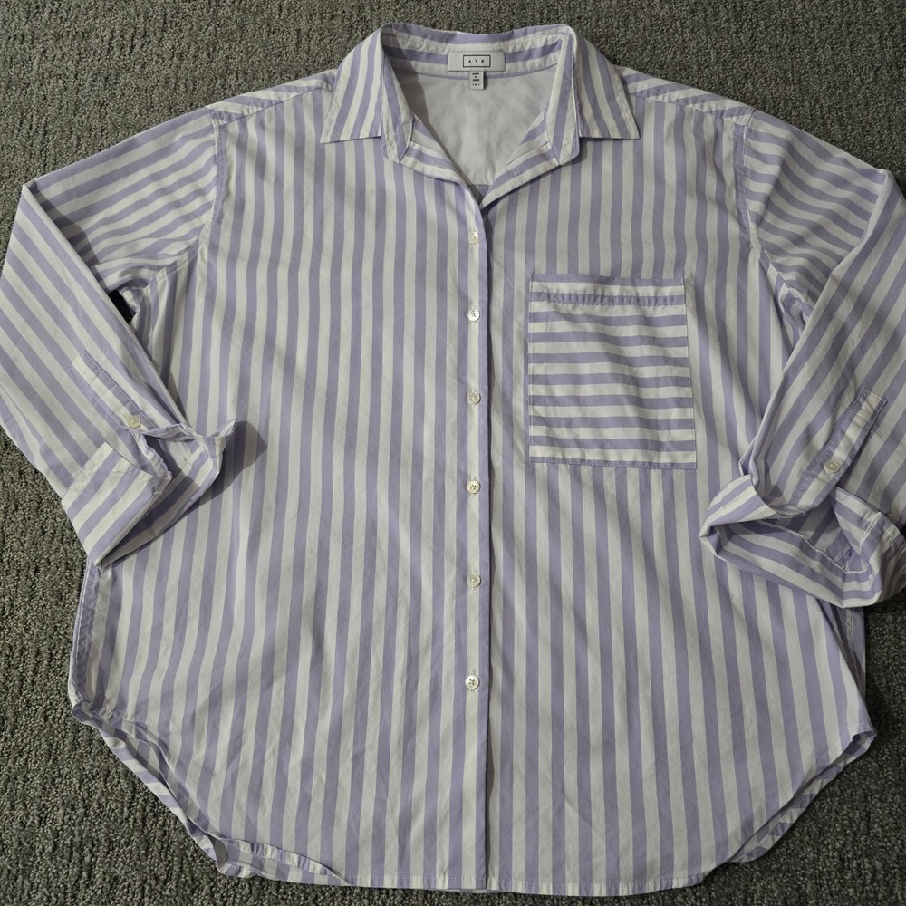 AYR The Deep End Grape Soda Striped Oversized Button Down Shirt Size M